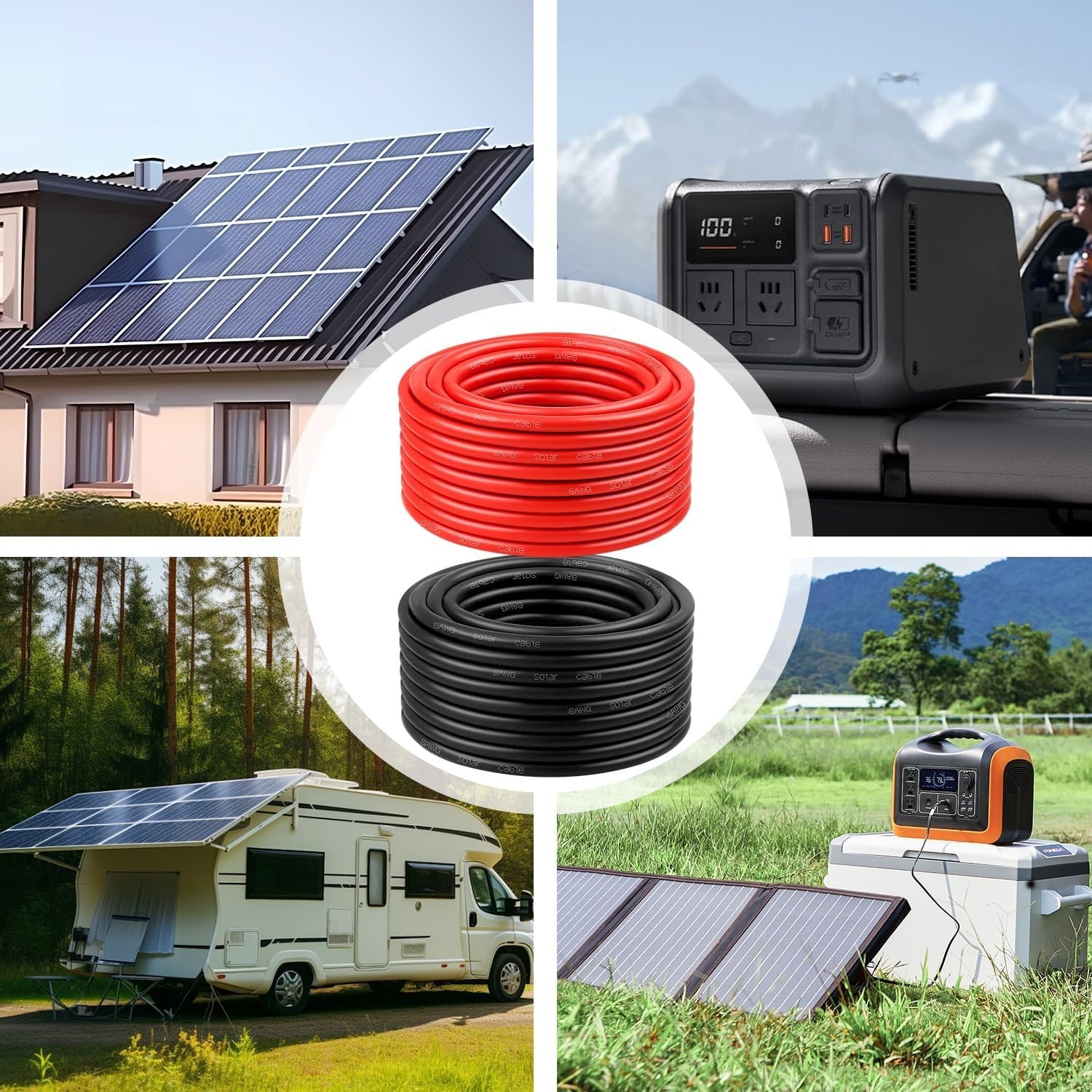 8 AWG Solar Cable 50FT Red and Black Tinned Copper Wire for RV Marine Outdoor