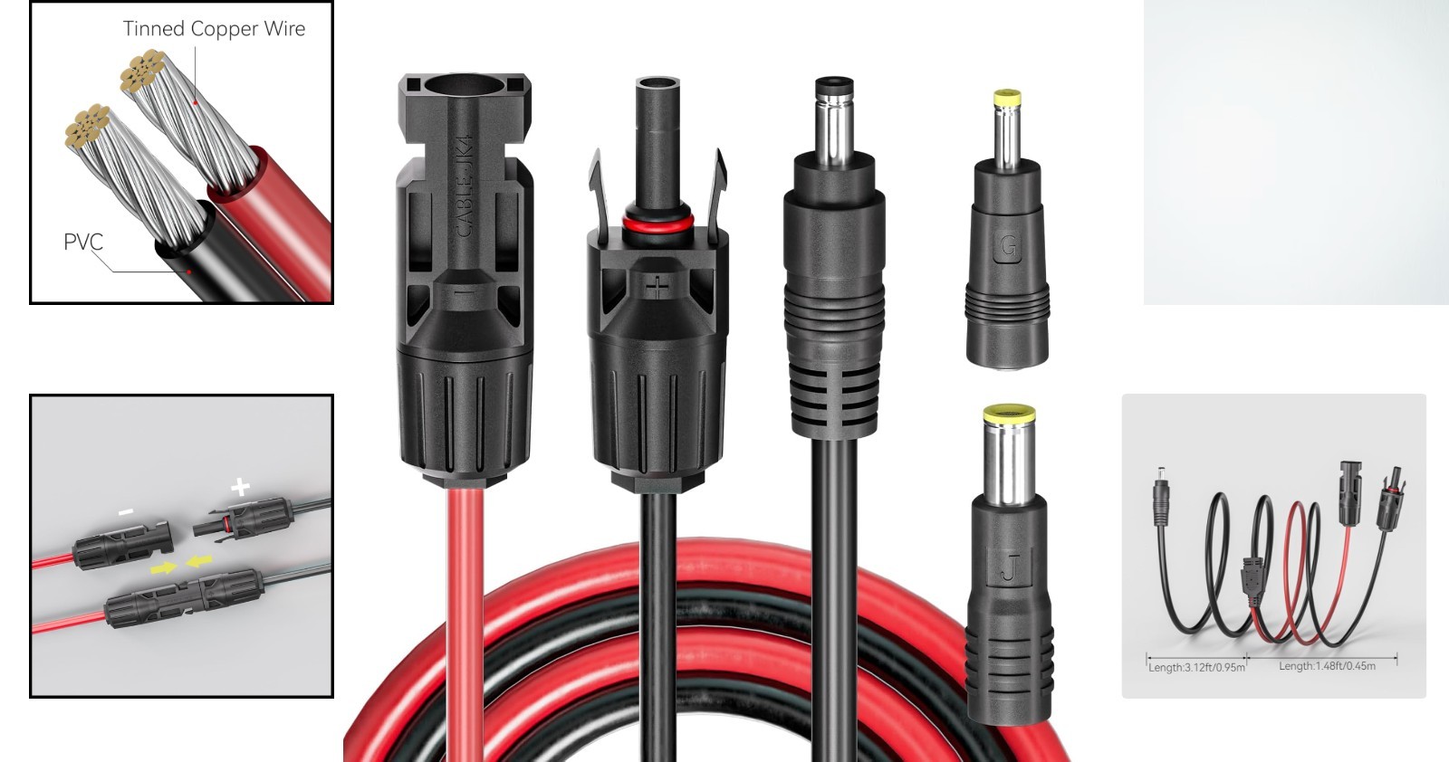 16 AWG Solar Panel Connector Cable 4.59ft with DC Adaptors for Generators