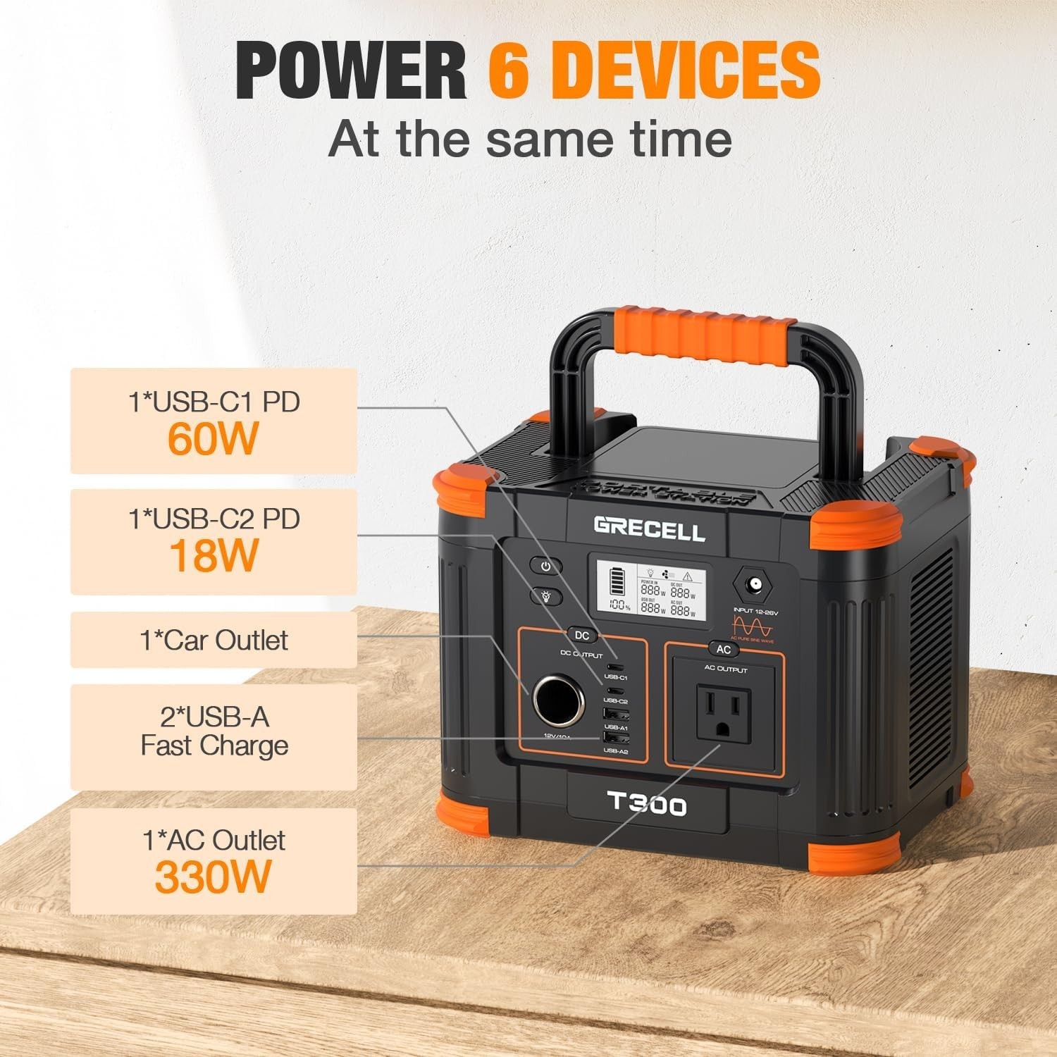 230.88Wh Backup Lithium Battery with 300W Output for Camping & Home Blackouts