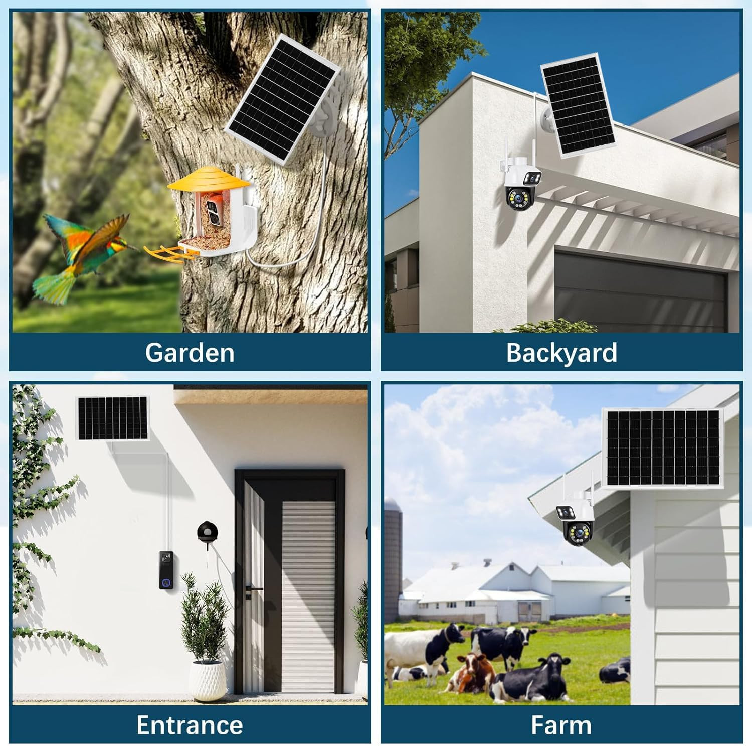 8W Solar Panel Charger for Outdoor Security Cameras, with Micro USB/USB-C and DC