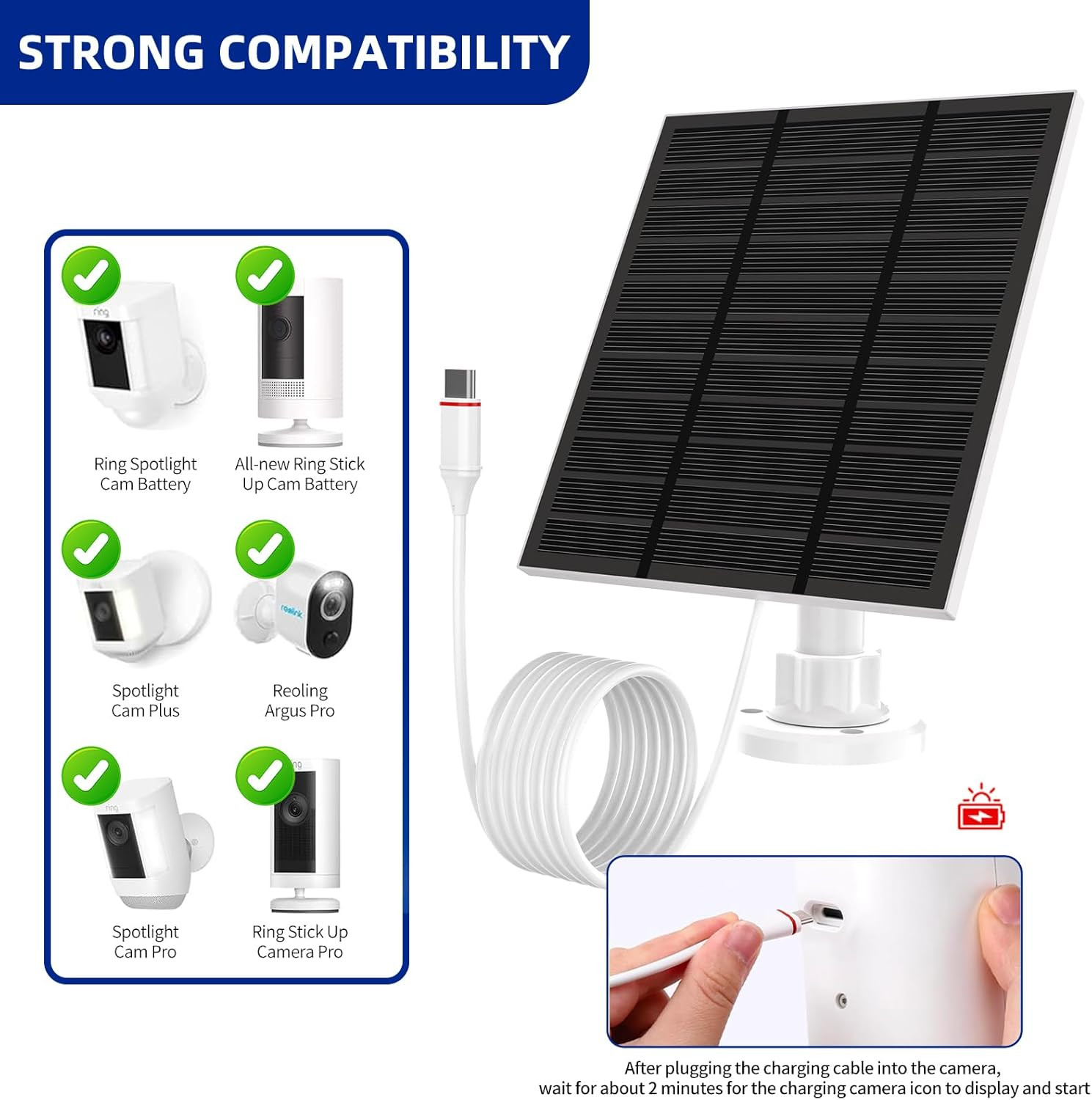 Solar Panels for Ring Camera Outdoor (New Generation) 5W 5V Solar Panel Charger