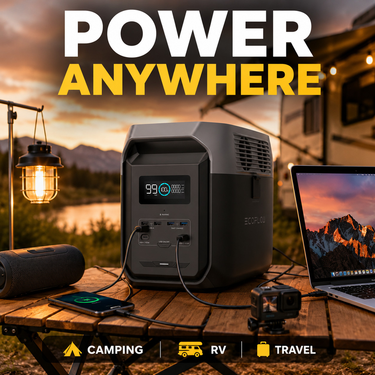 EcoFlow DELTA 3 1500 1536Wh 1800W Portable Power Station 15 Outlets Solar