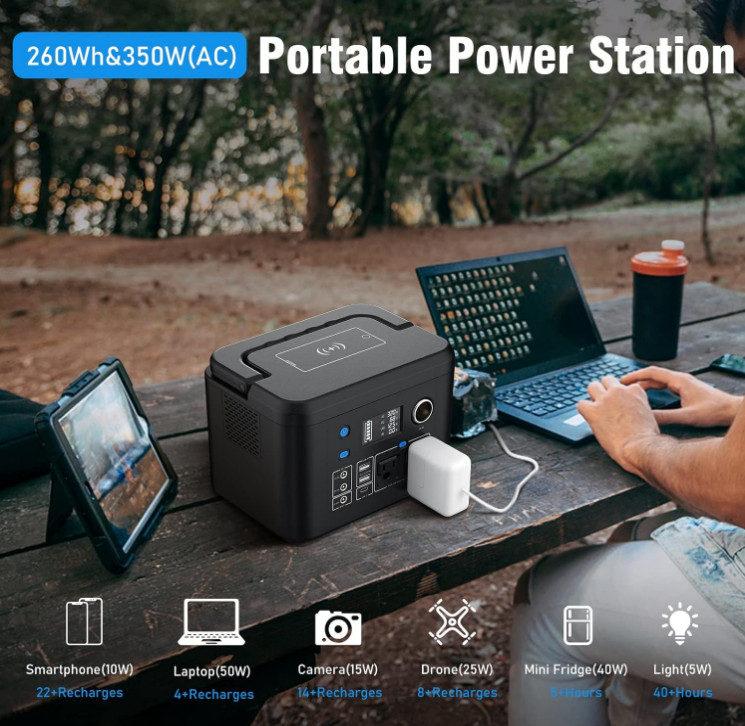 Estación de Energía Portátil 350W 260Wh con 2 AC Onda Pura para Camping, Nuevo