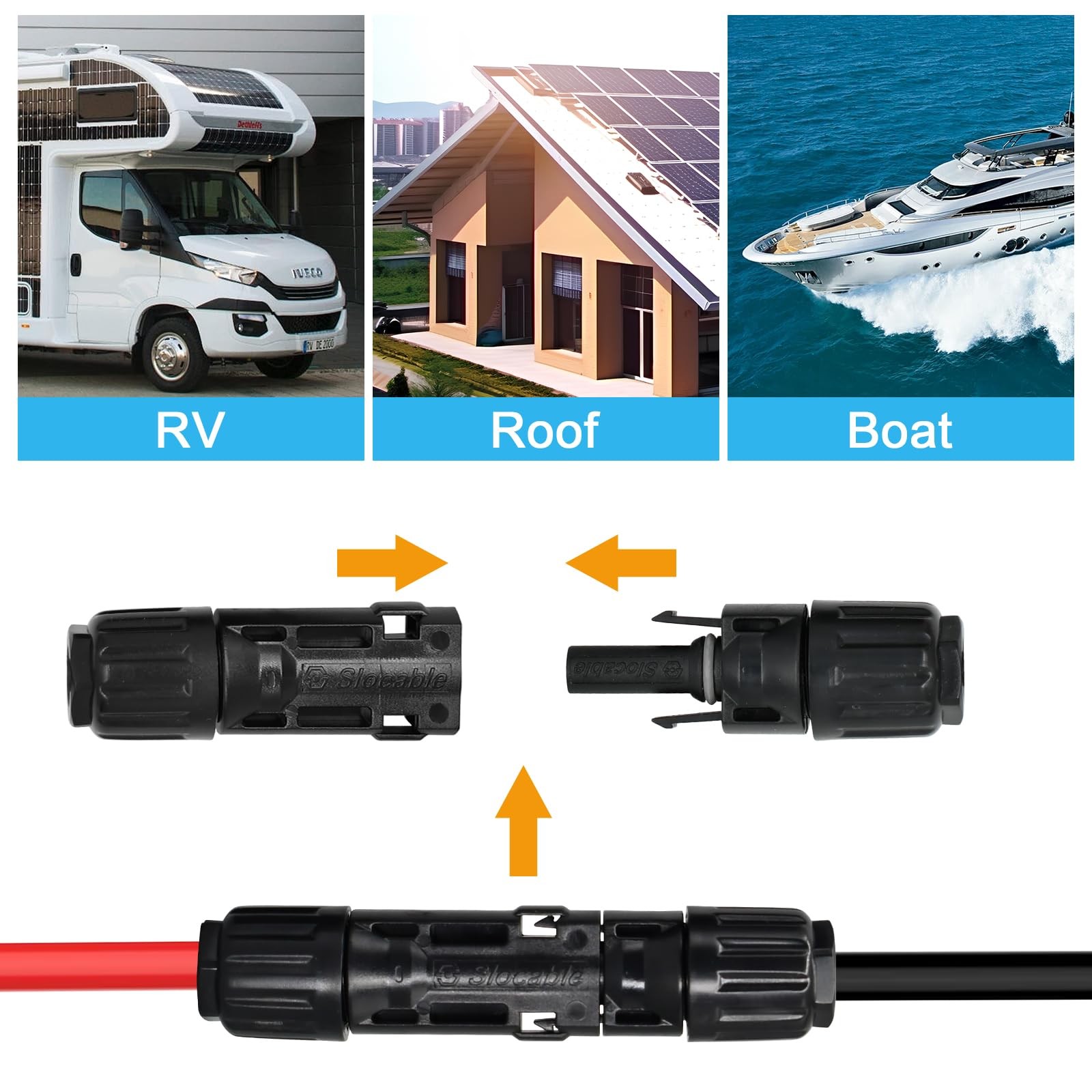 8AWG Solar Panel Connector 10mm2, 1500V IP68 Waterproof 70A PV Plug Tinned Co…