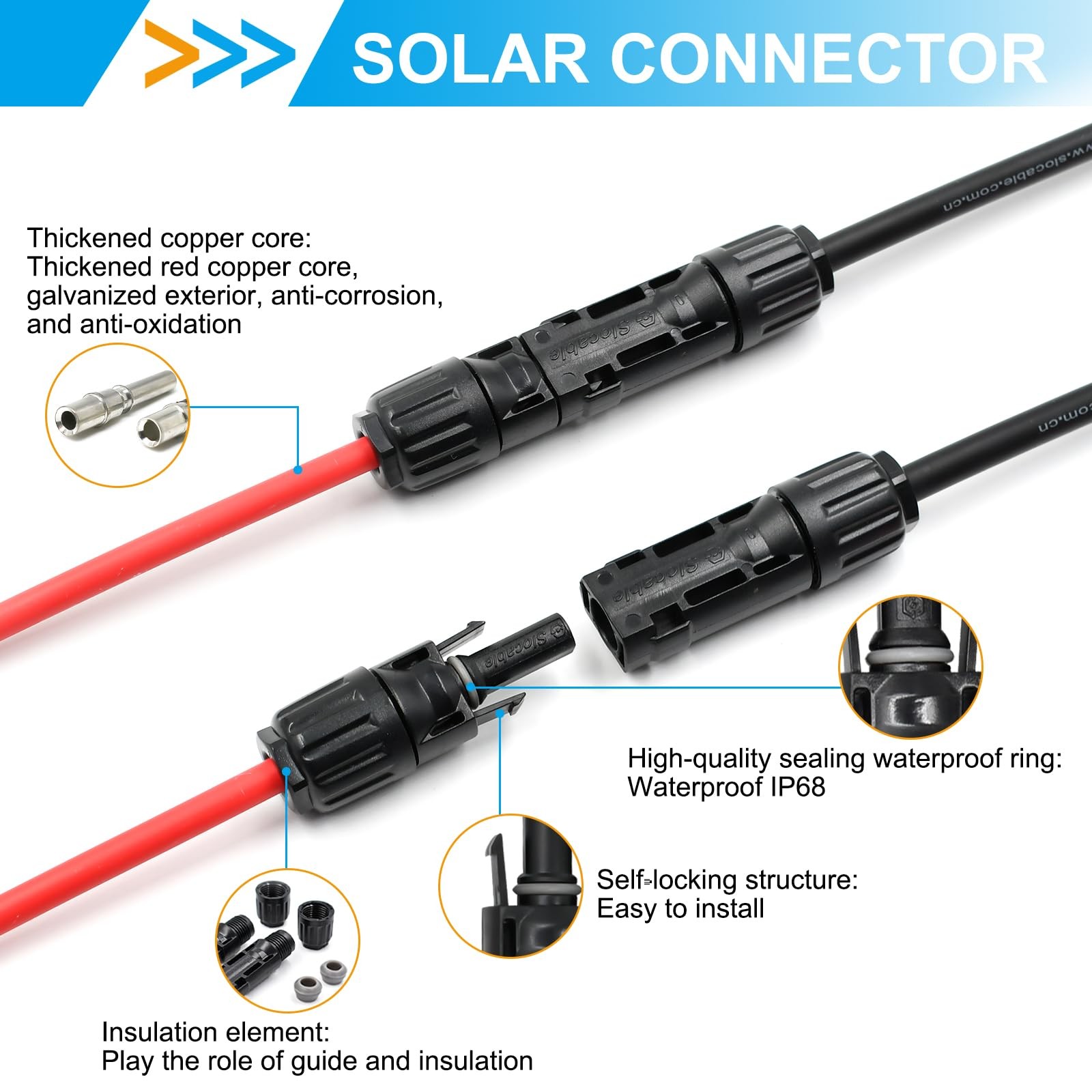 8AWG Solar Panel Connector 10mm2, 1500V IP68 Waterproof 70A PV Plug Tinned Co…