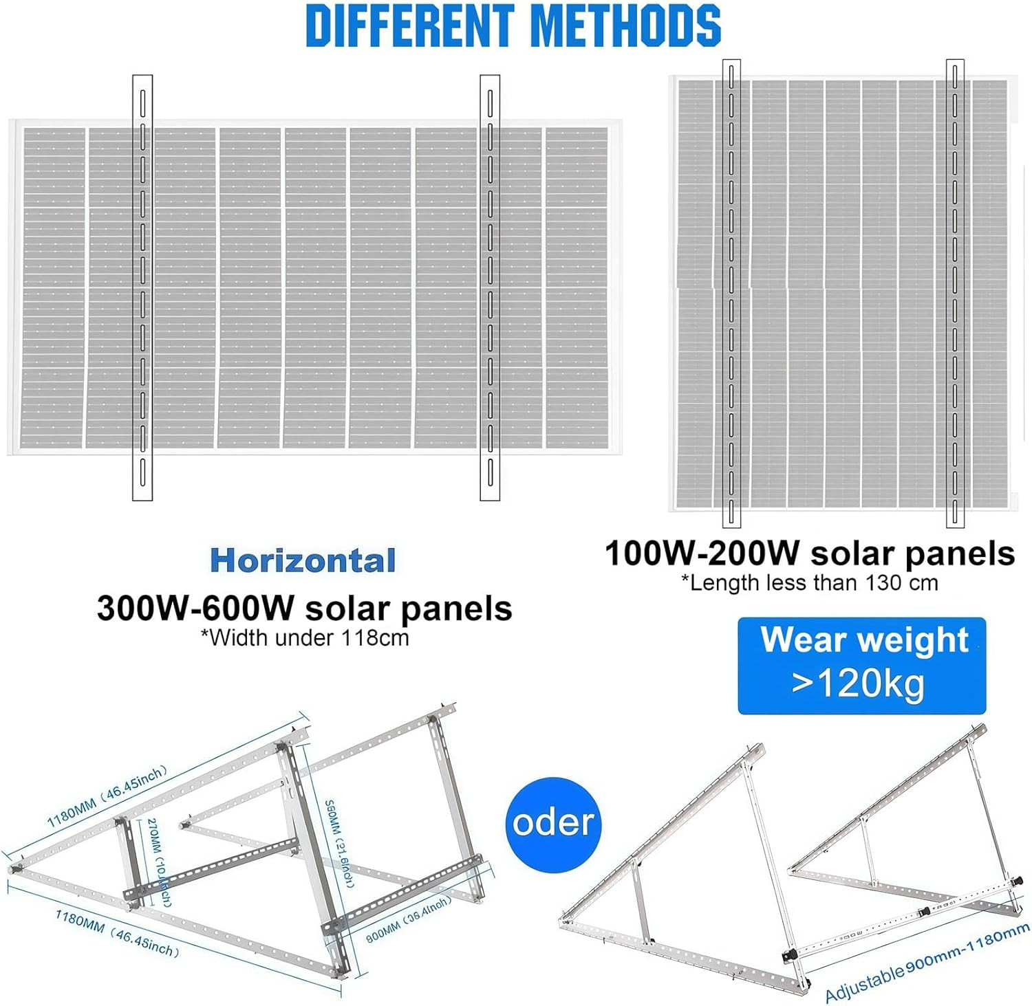 Solar Panel Mounting Brackets, 2 Sets 46 Inch with Beam Reinforcement Support an