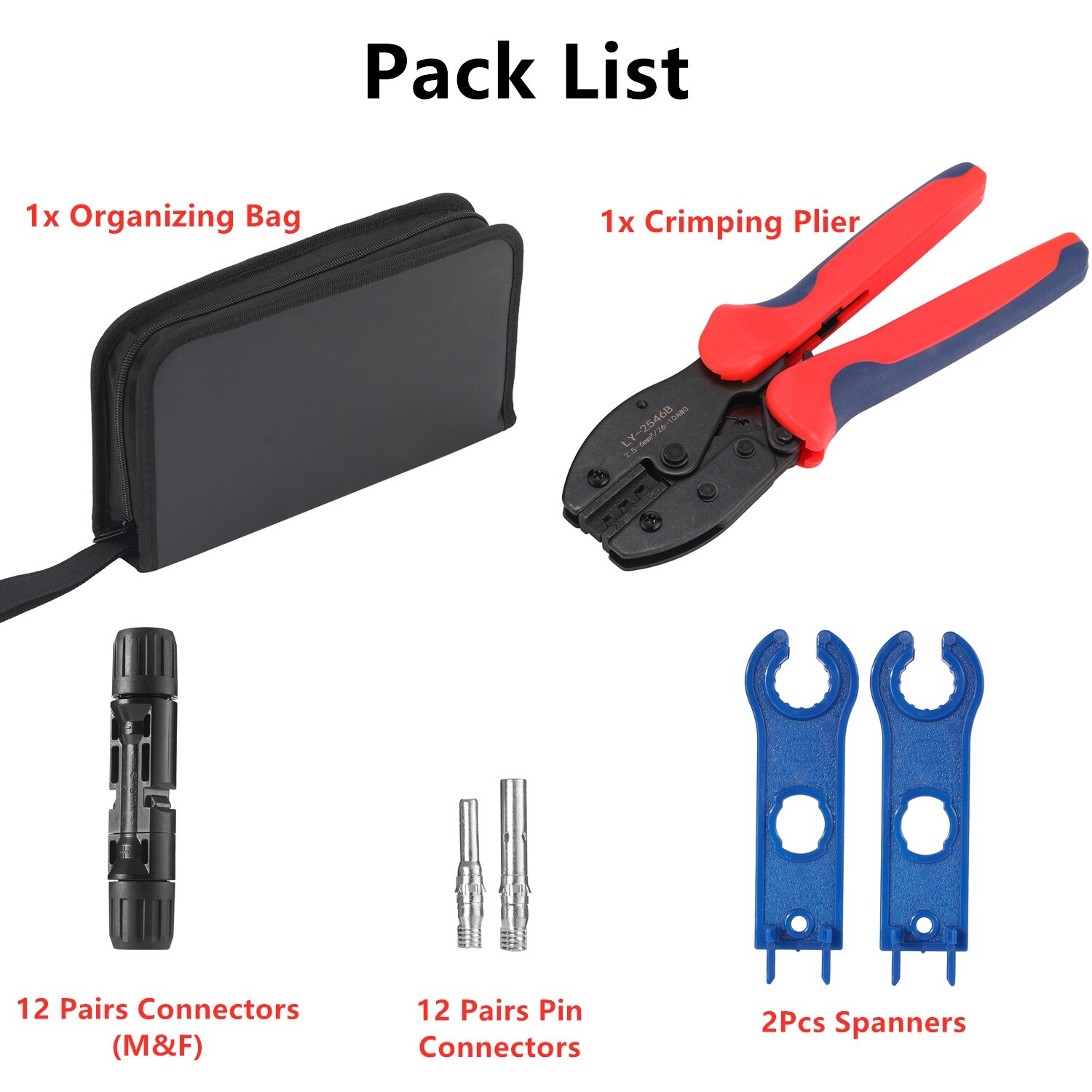 12/24PCS Crimper PV Crimping Pliers Tool Set Solar Panel Cable Wire Connectors