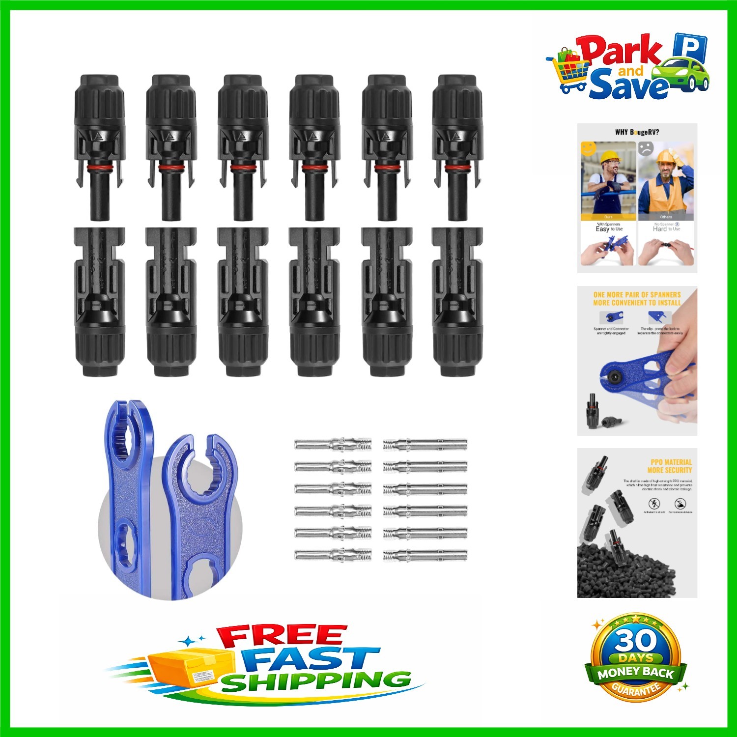 Reliable Waterproof Solar Connectors – 12 PCS with 6 Pairs 10AWG Male/Female