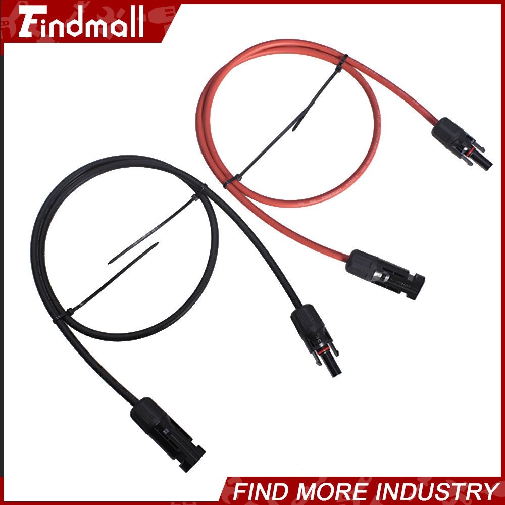 Findmall 1 Pair 3FT Black+Red Solar Panel Extension Cable Wire Connector 10 AWG