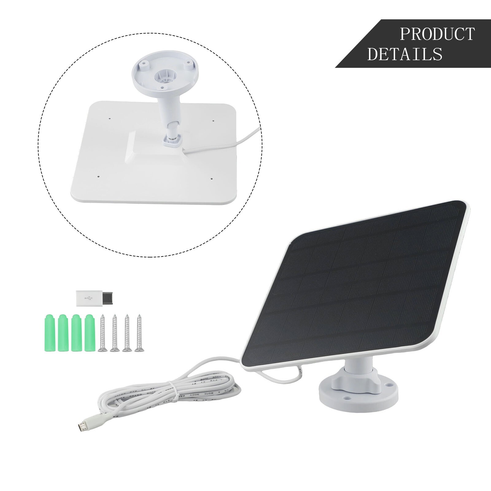 5W Solar Panel Charger For Ring Video Doorbell 4/3/2 Solar Charger W/Power Cable