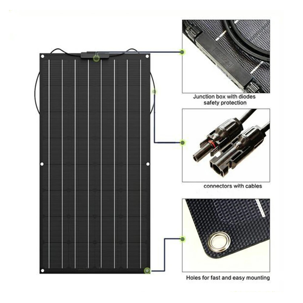 300W 12V Flexible Solar Panel Monocrystalline RV Boat Marine Off Grid Charger