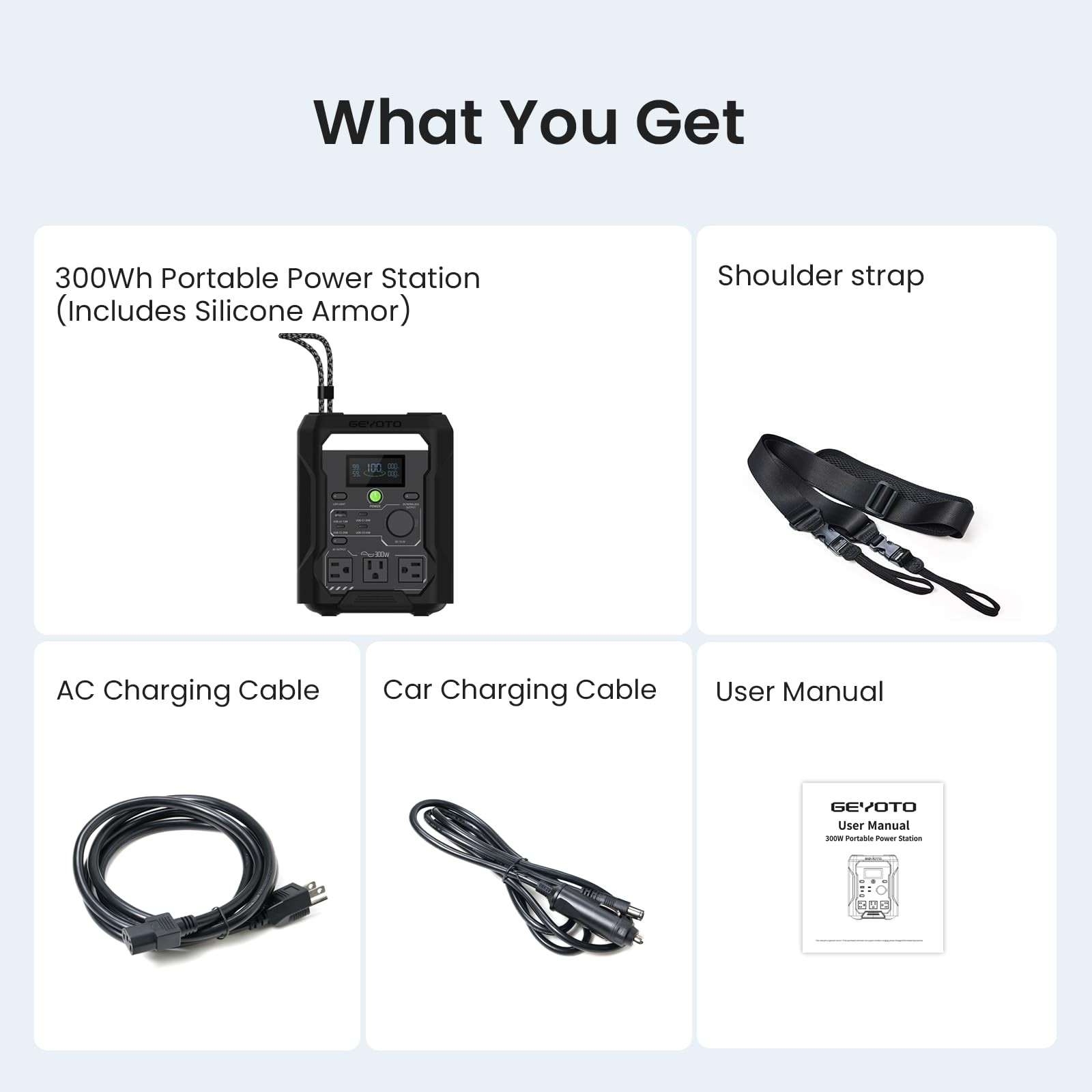 GEYOTO N300 Portable Power Station, 256Wh LifePO4 Battery,300W AC Outlets (50…