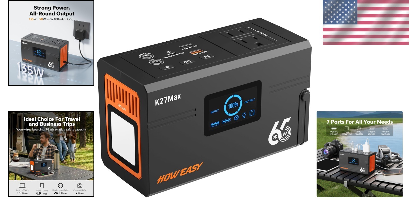 Portable Power Station 135W Solar Generator – 98Wh Lithium Battery, 2 AC Outlets