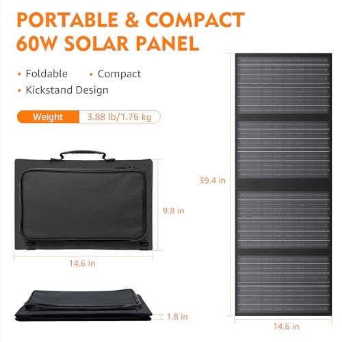 Solar Panel for Portable Power Station, Foldable Solar Panel with 12-18V DC 60W