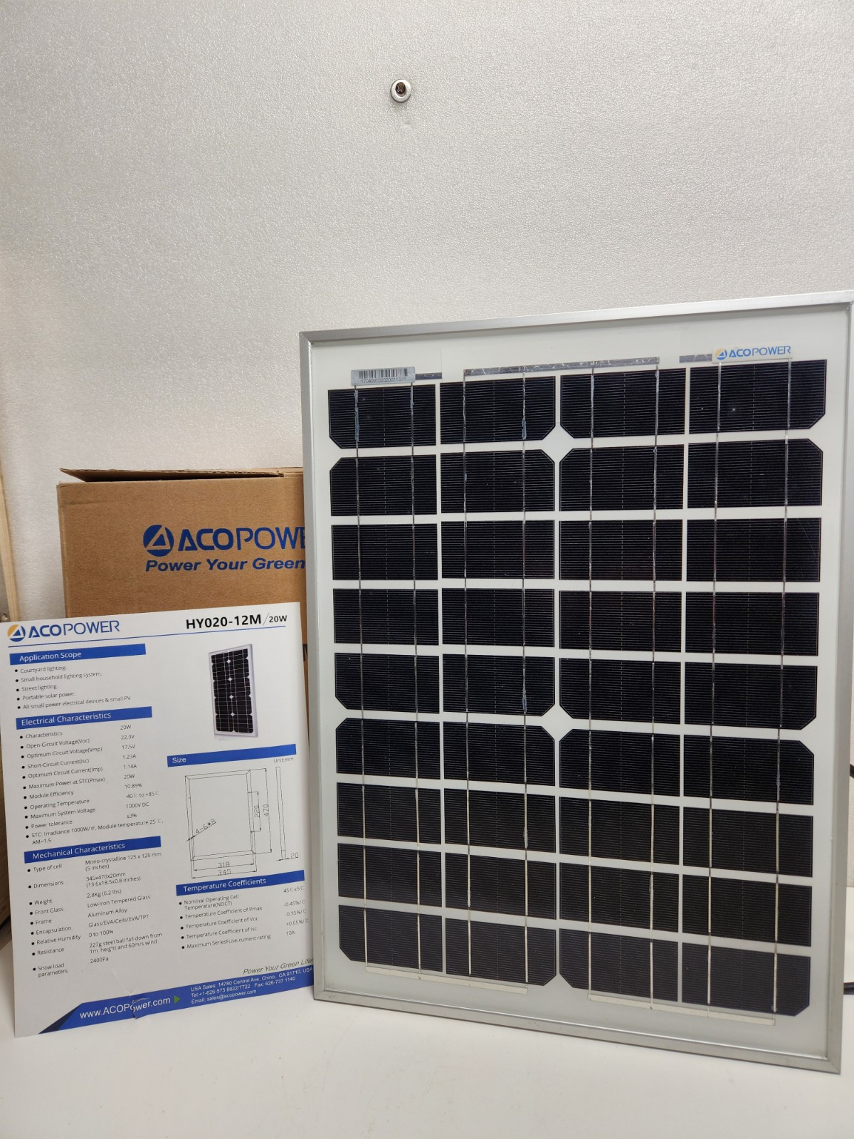 2 ACOPOWER HY020-12M / 20 Watt Solar Panels 1 Sealed 1 Open