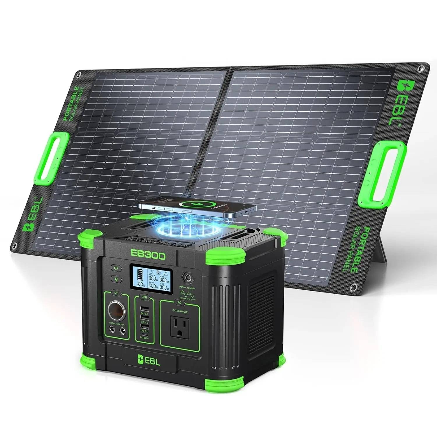 300W Portable Power Station Portable Solar Panel 100W 288.6Wh USB C Pure Solar