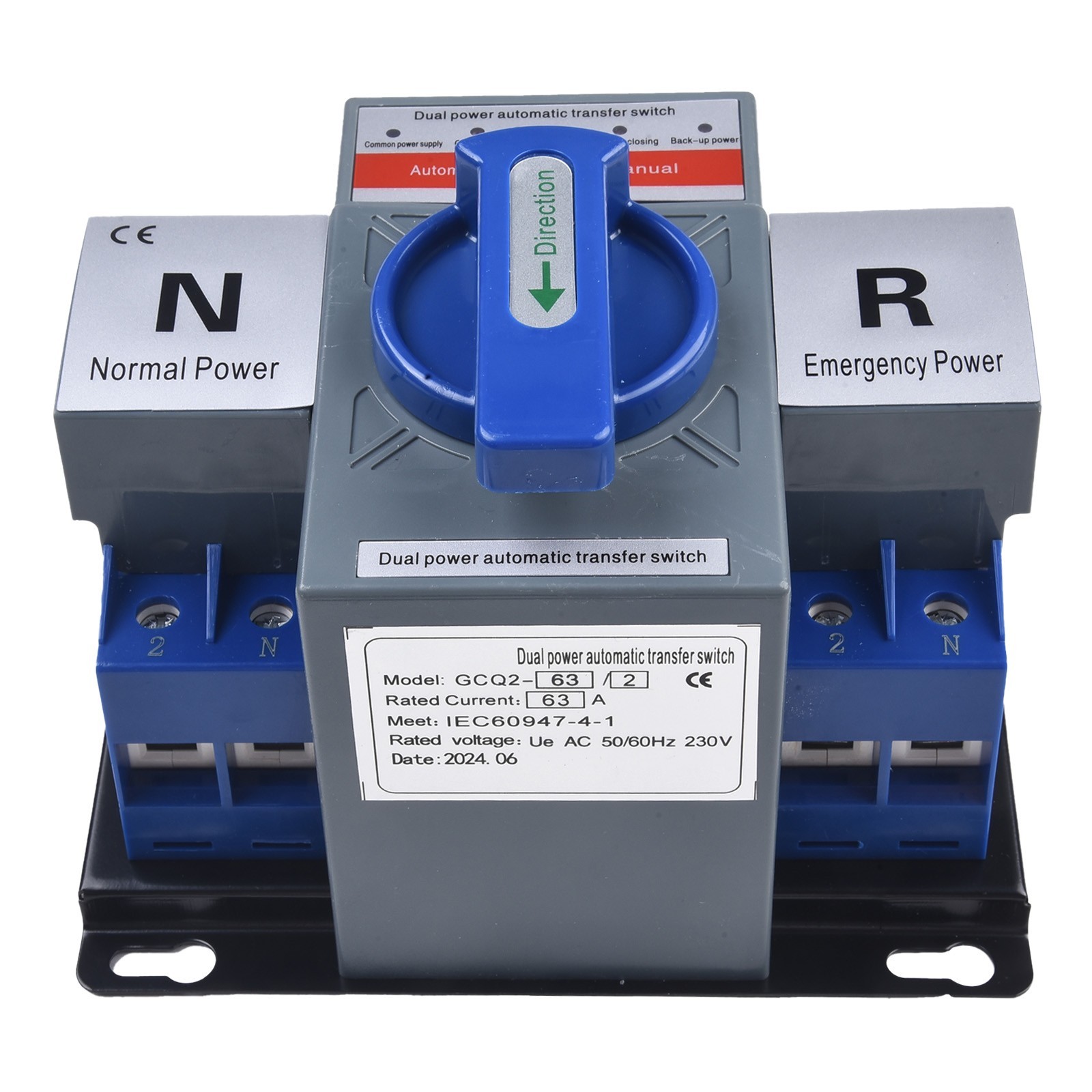 Blue Dual Power Auto Changeover Switch Generator Transfer Switch 63A 2P