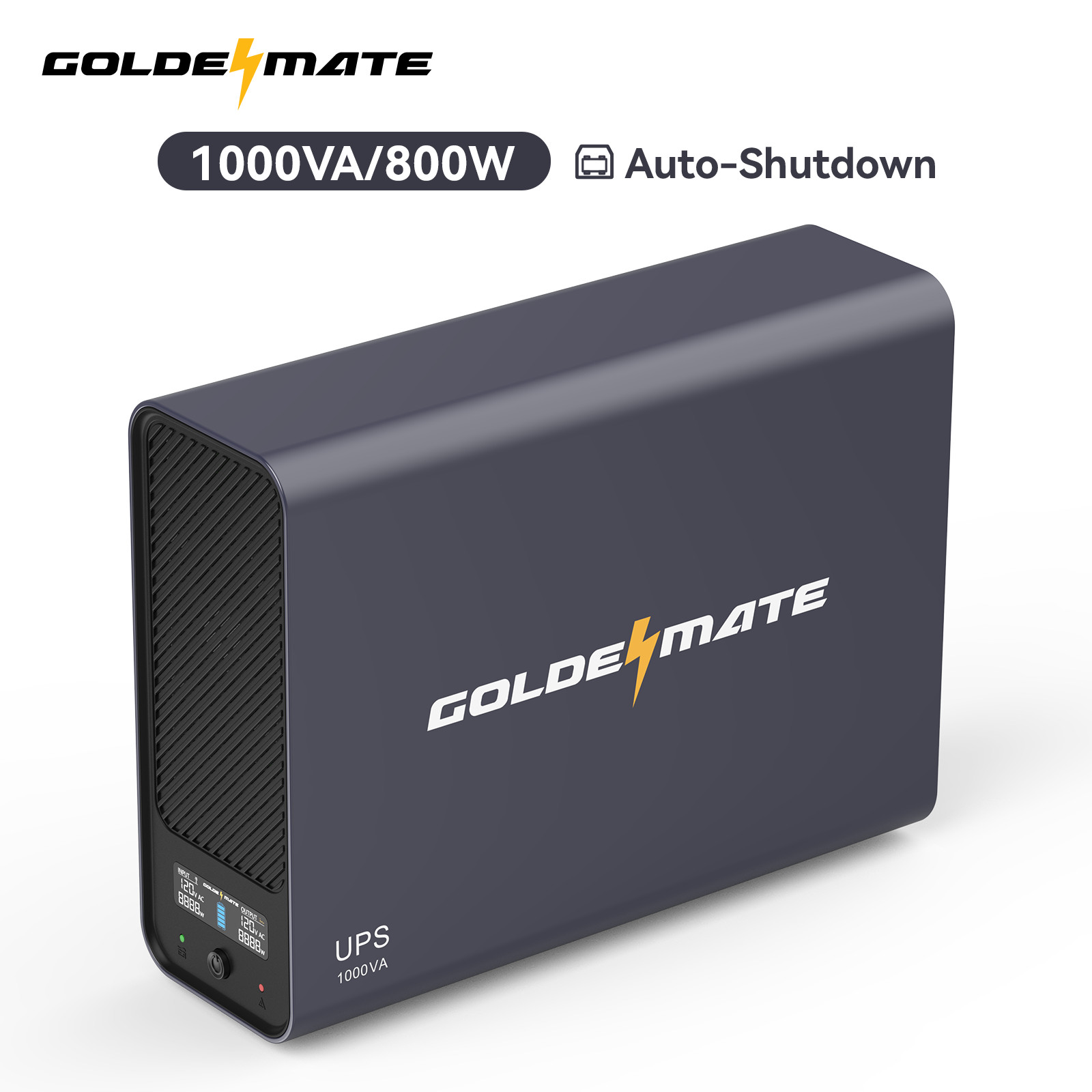 Goldenmate UPS 800W LiFePO4 Battery Pure Sine Wave Automatic Shutdown for NAS/PC