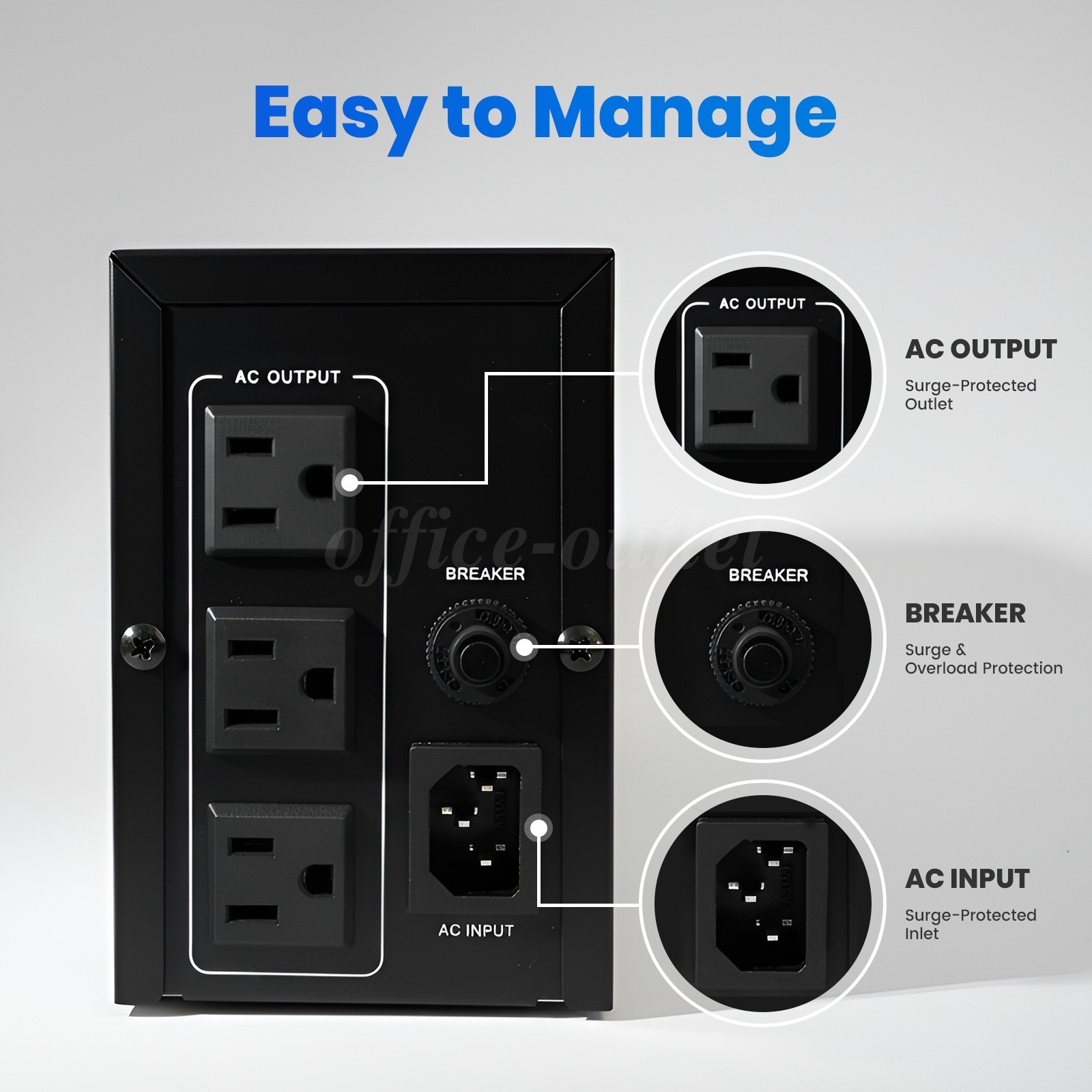 Home Office Backup UPS Power 300W 500VA Continuous Battery Backup w/3 Outlets