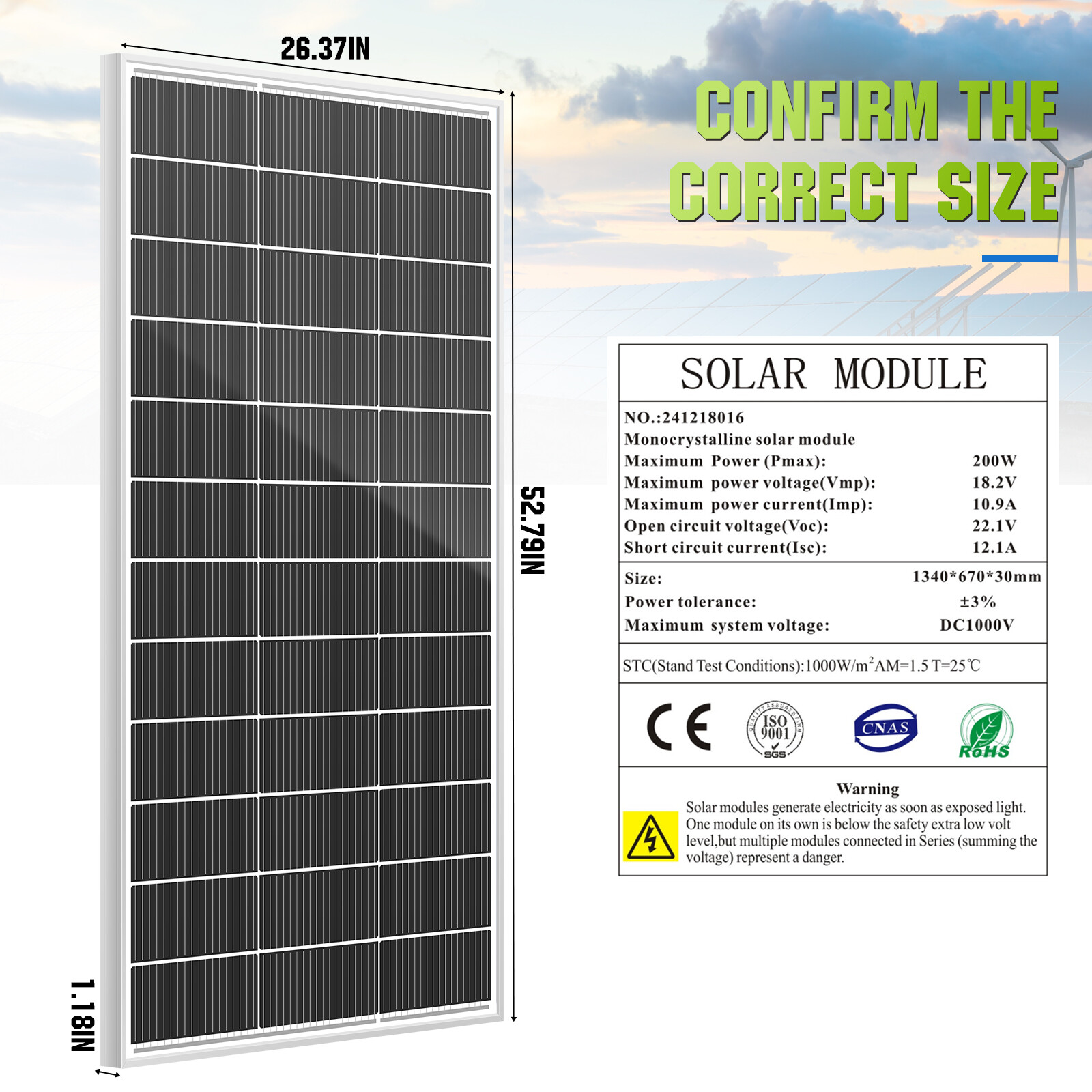 200W Watt Mono Solar Panel 12V Charging Off-Grid Battery Power RV Home Boat Camp
