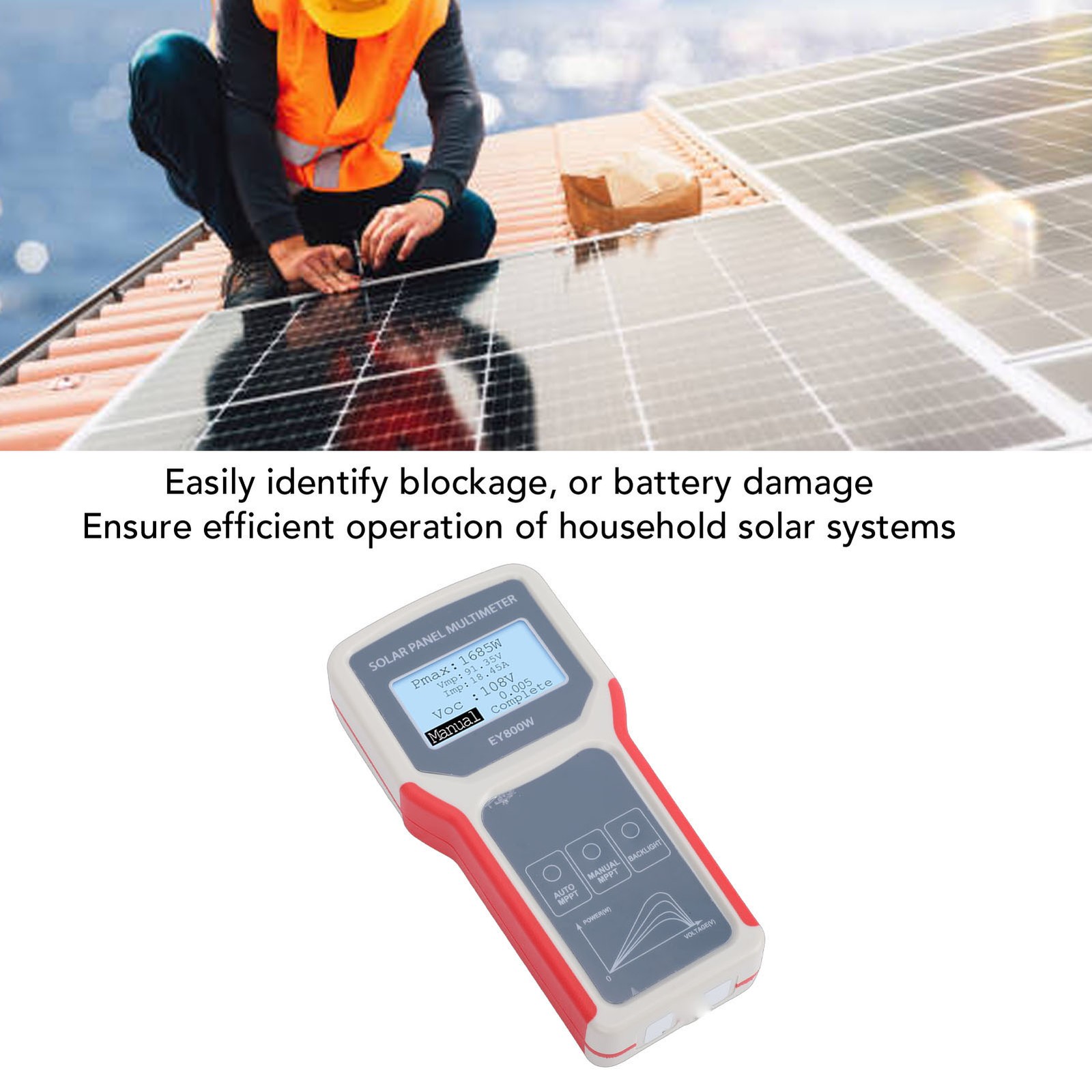 1-Solar Panel Tester LCD Display For Solar System Use 800W 12V-60V Multimeter