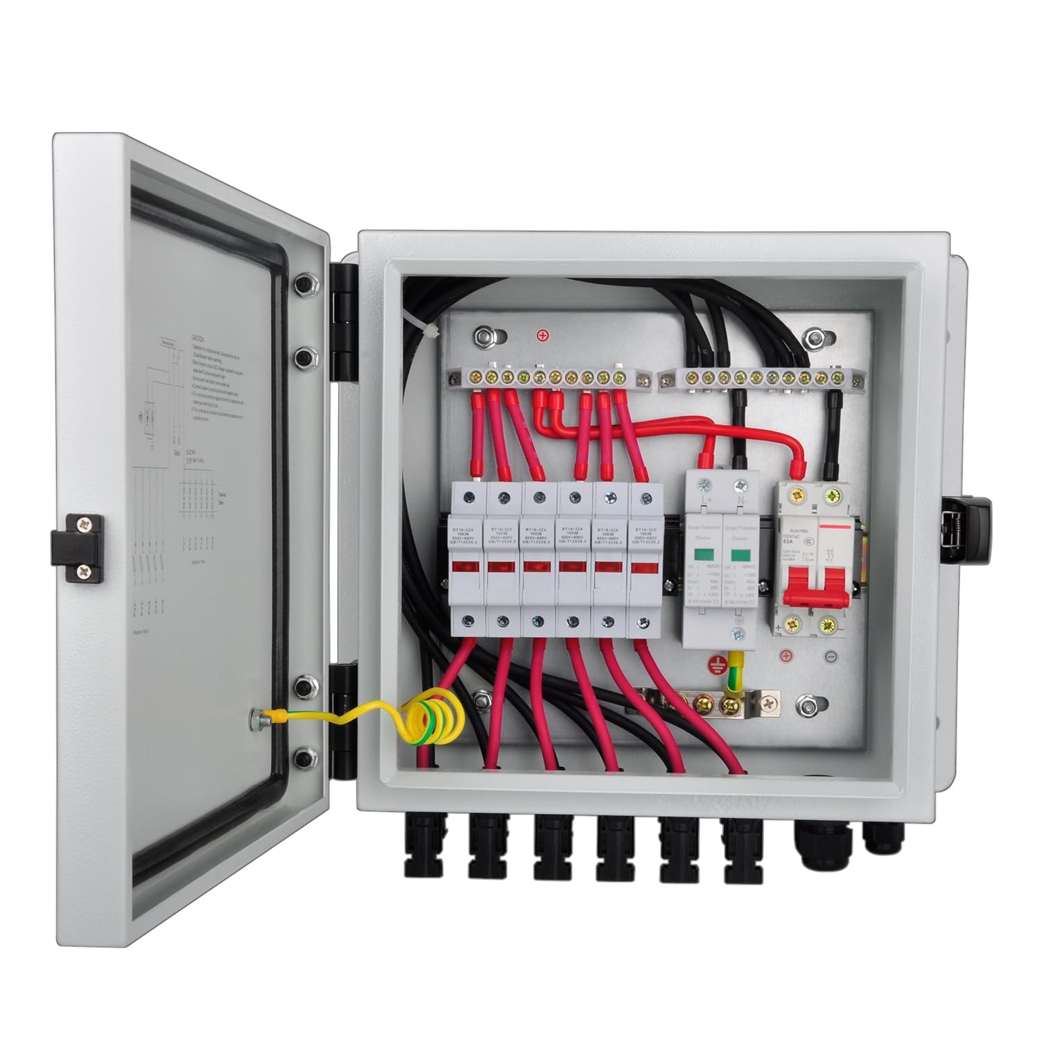 PV Combiner Box, 6 String Solar Combiner Box with 15A Rated Current Fuse, Sur…