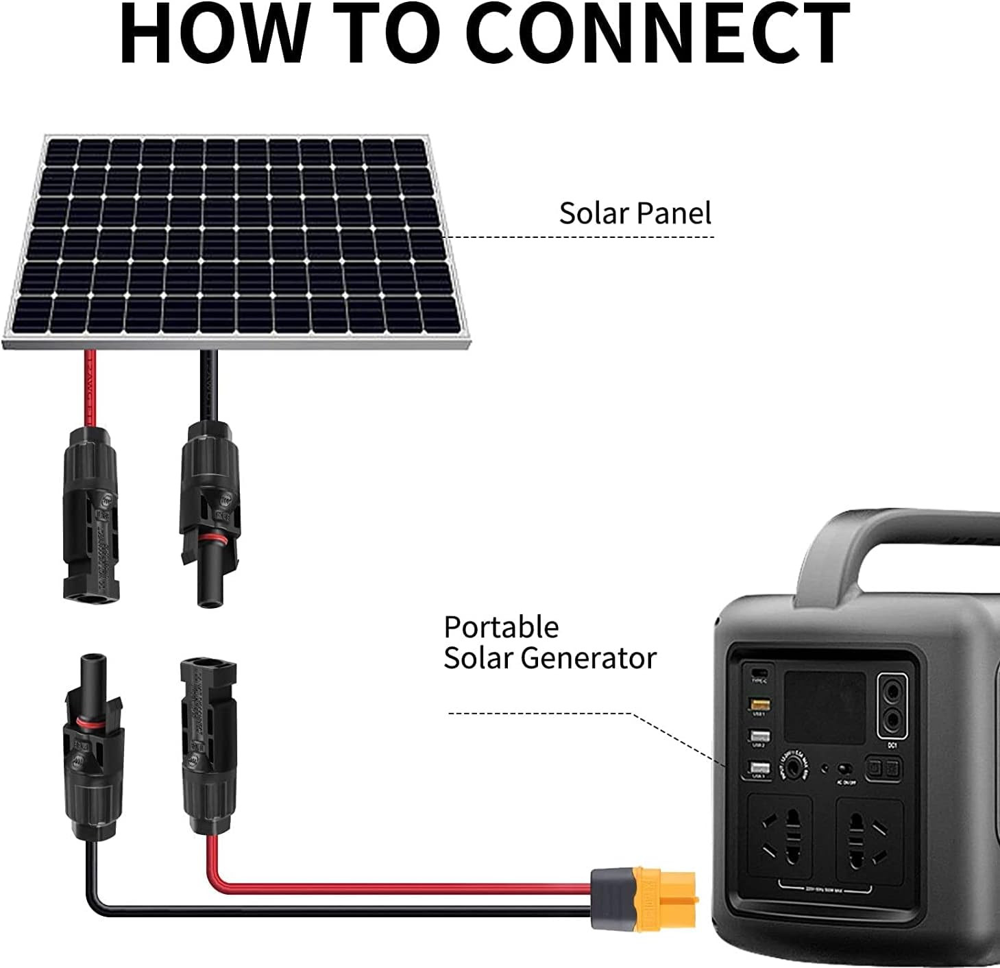 Solar to XT60 Charge Extension Cable 25FT 12AWG XT60 Adapter to Solar Panel Conn