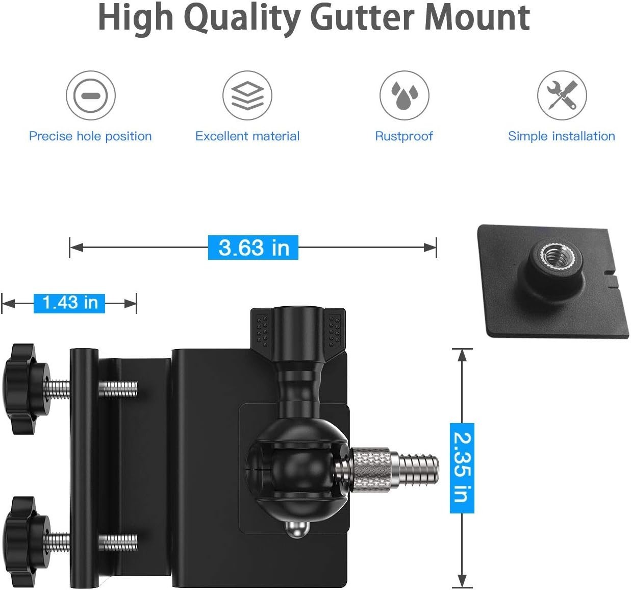 Weatherproof Gutter Mount for Ring Solar Panel- Adjustable Aluminum Alloy Out…