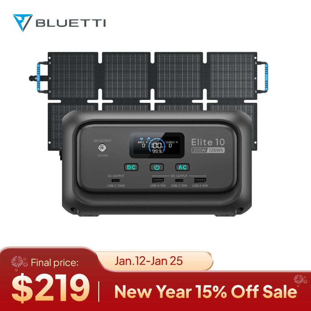 BLUETTI Elite 10 200W 128Wh Portable Power Station+60W Solar Panel for Camping
