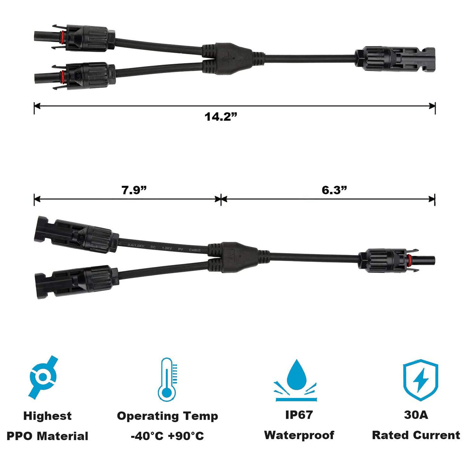 1 Pair Y Branch PV Solar Panel Cable Connector 1000V 2/3/4 IP67 Male&Female