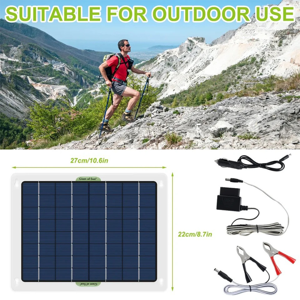 12V Solar Battery Trickle Charger 30W Solar Panel Maintainer Kit for Car RV Boat