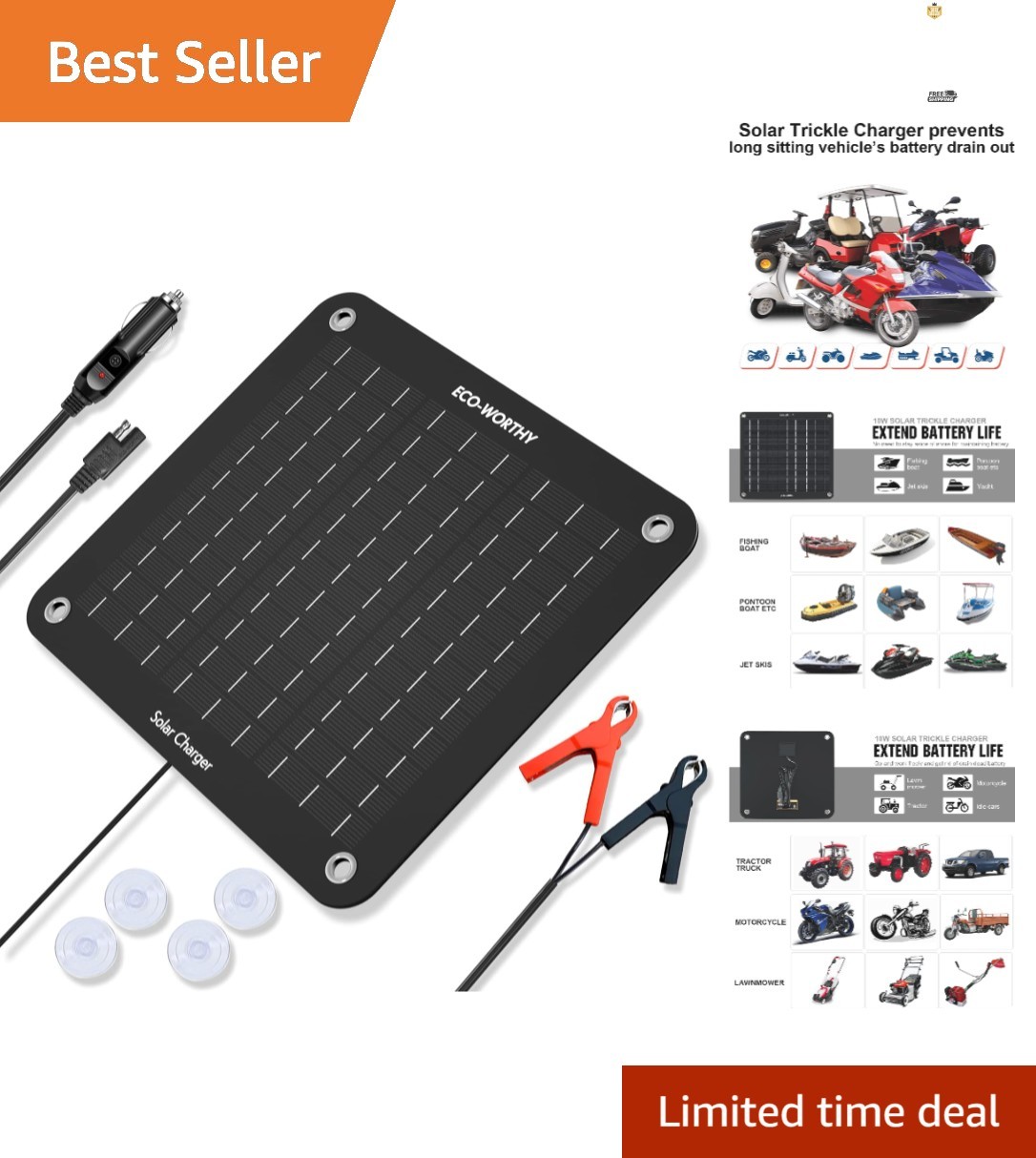 Easy Install 10W Solar Trickle Charger for Cars, Trucks, and Boats – Waterproof
