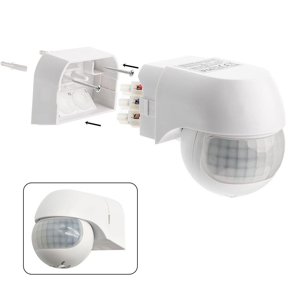 Motion Detector 12 M 180° 80 X 68 X 56mm AC 110V-220V For Indoor And Outdoor PVC