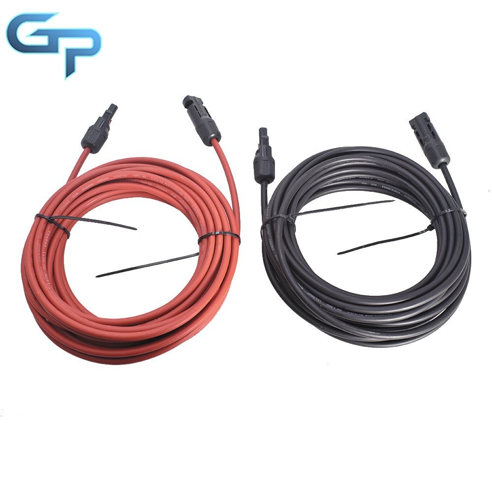 New 1 Pair 4mm²/12AWG 20ft Solar Panel Extension Cable Wire Connector Black+Red