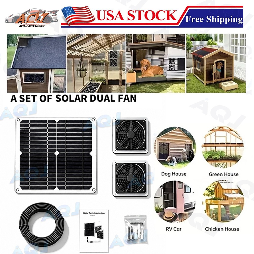 Solar Powered Dual Exhaust Fan Kit IP57 Waterproof Ventilation System for Coop