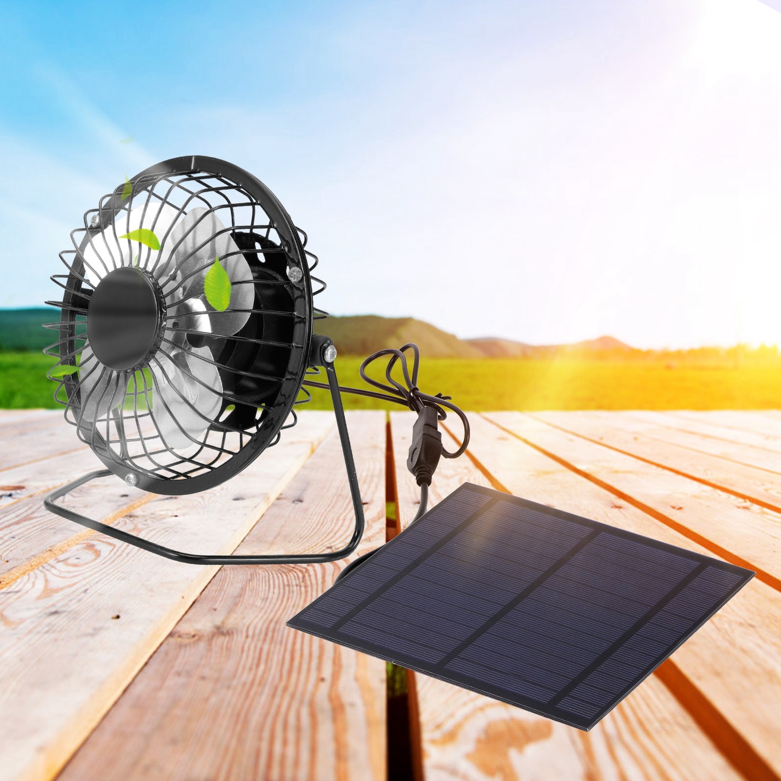 Solar Powered Fan 5W 6V Iron Solar Panel USB 5V Portable Silent Vent Fan