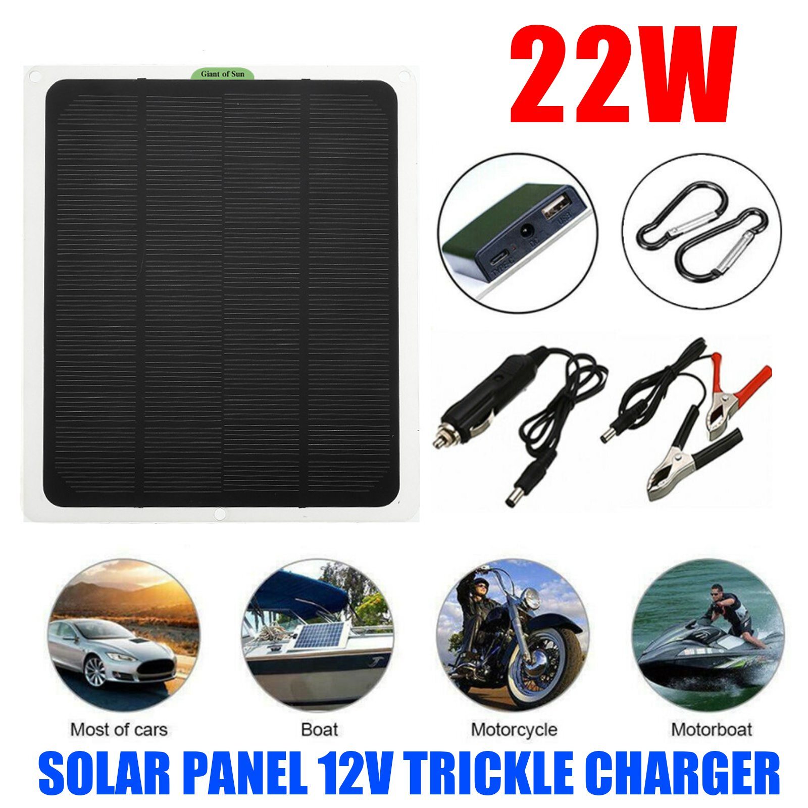 22W Solar Panel Kits 12V Trickle Battery Outdoor Charger Maintainer Boat RV Car