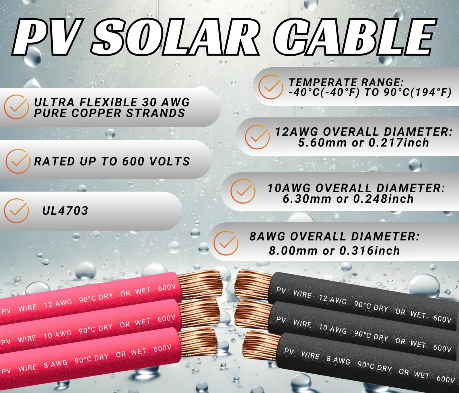 10 Gauge 10 AWG Pair 50 Feet Black + 50 Feet Red PV Photovoltaic Solar Panel …
