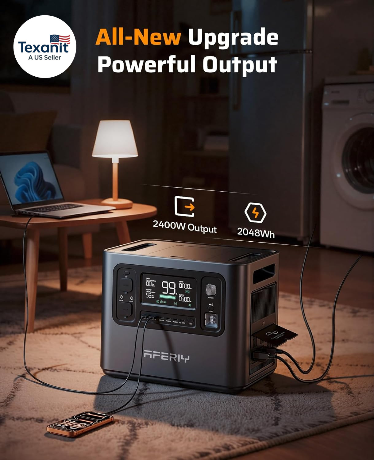 2048Wh Portable Power Station 2400W (Peak 4800W),P210 Lifepo4 Battery Generator,