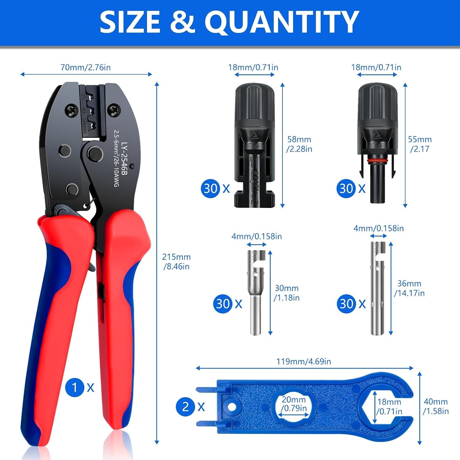 Solar Panel Connector Kit, 60PCS Crimper Tool Set