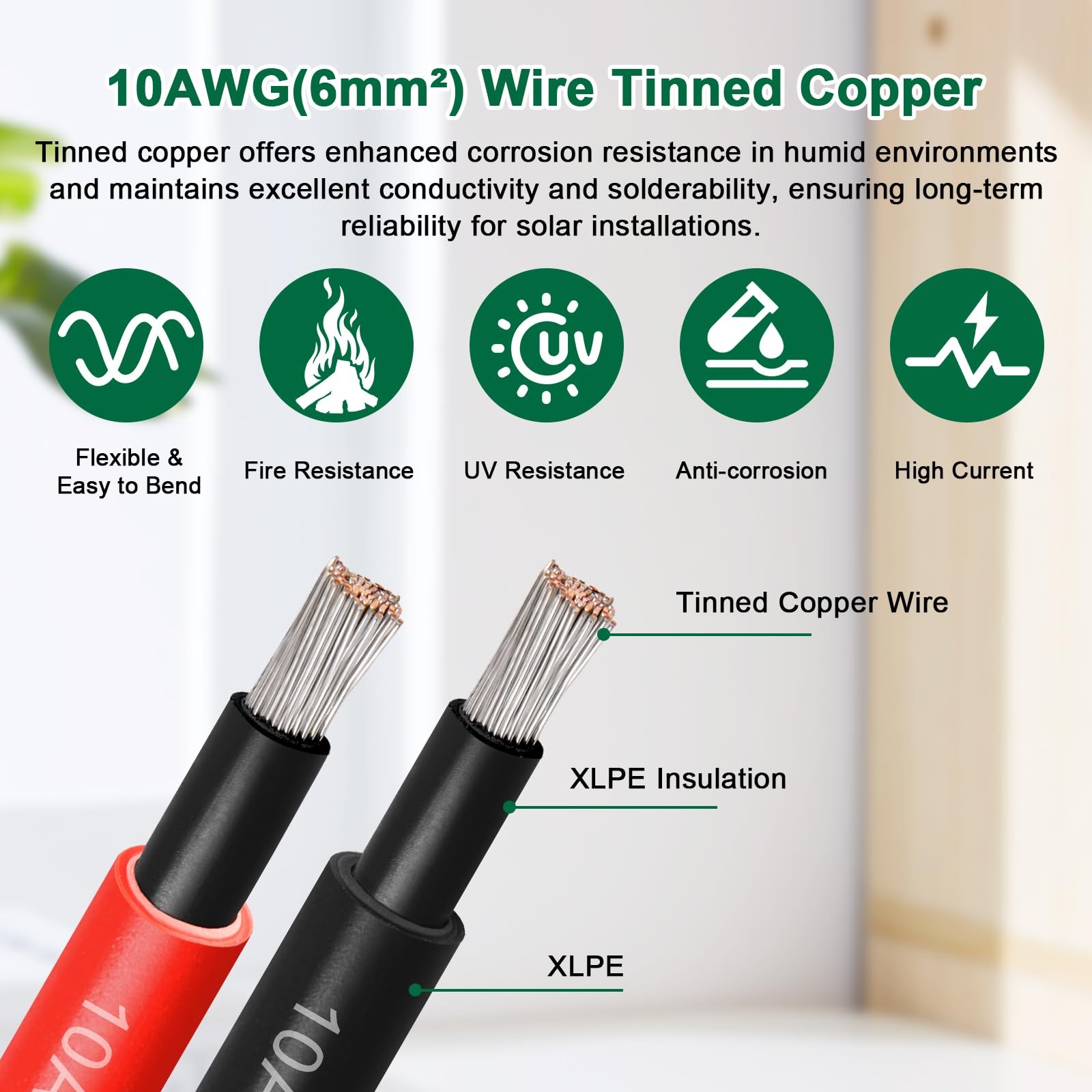Solar Panel Extension Cable – 10AWG 10FT Solar Wire Cord 10 Gauge PV Wire with F