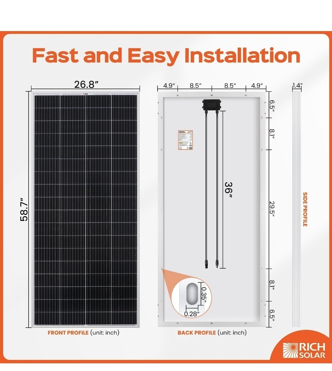 One RICH SOLAR 200 Watt 24 Volt Monocrystalline Solar Panel