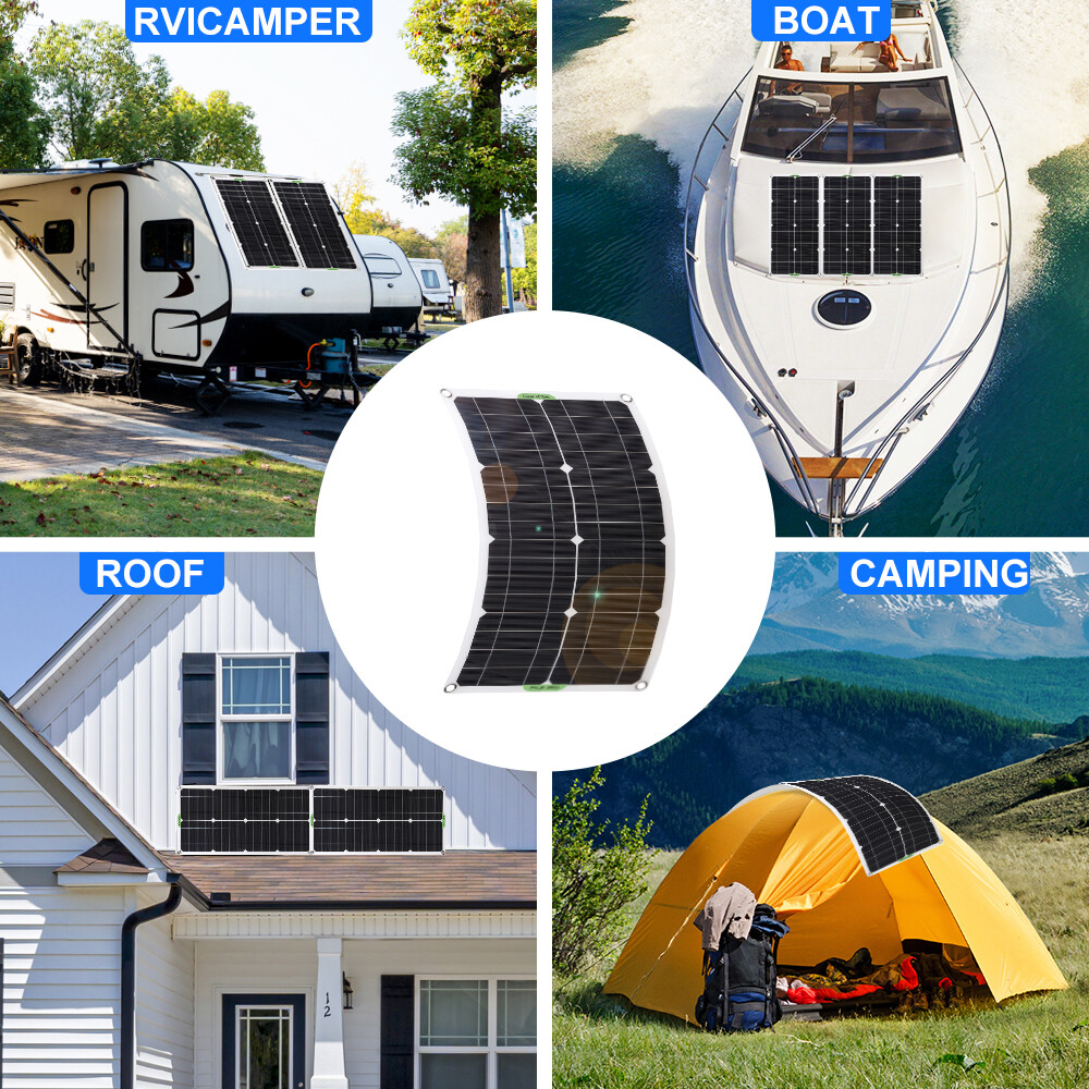100 200W Flexible Solar Panel Mono 12V Home RV Boat Camping Power Battery Charge