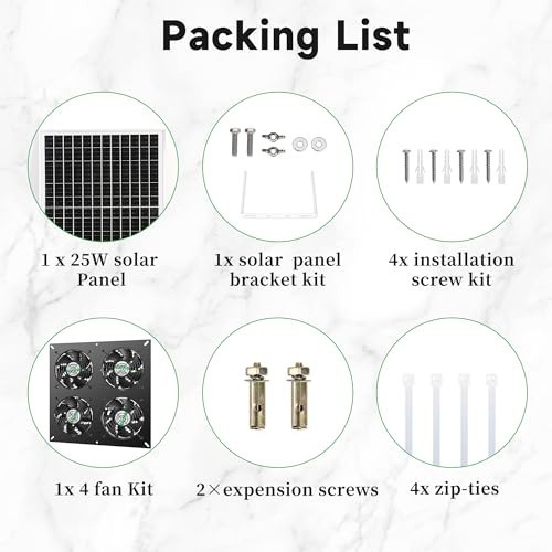 Solar Fan Kit 25W 4 Panel Outdoor Ventilation for Greenhouse Chicken Coop Shed