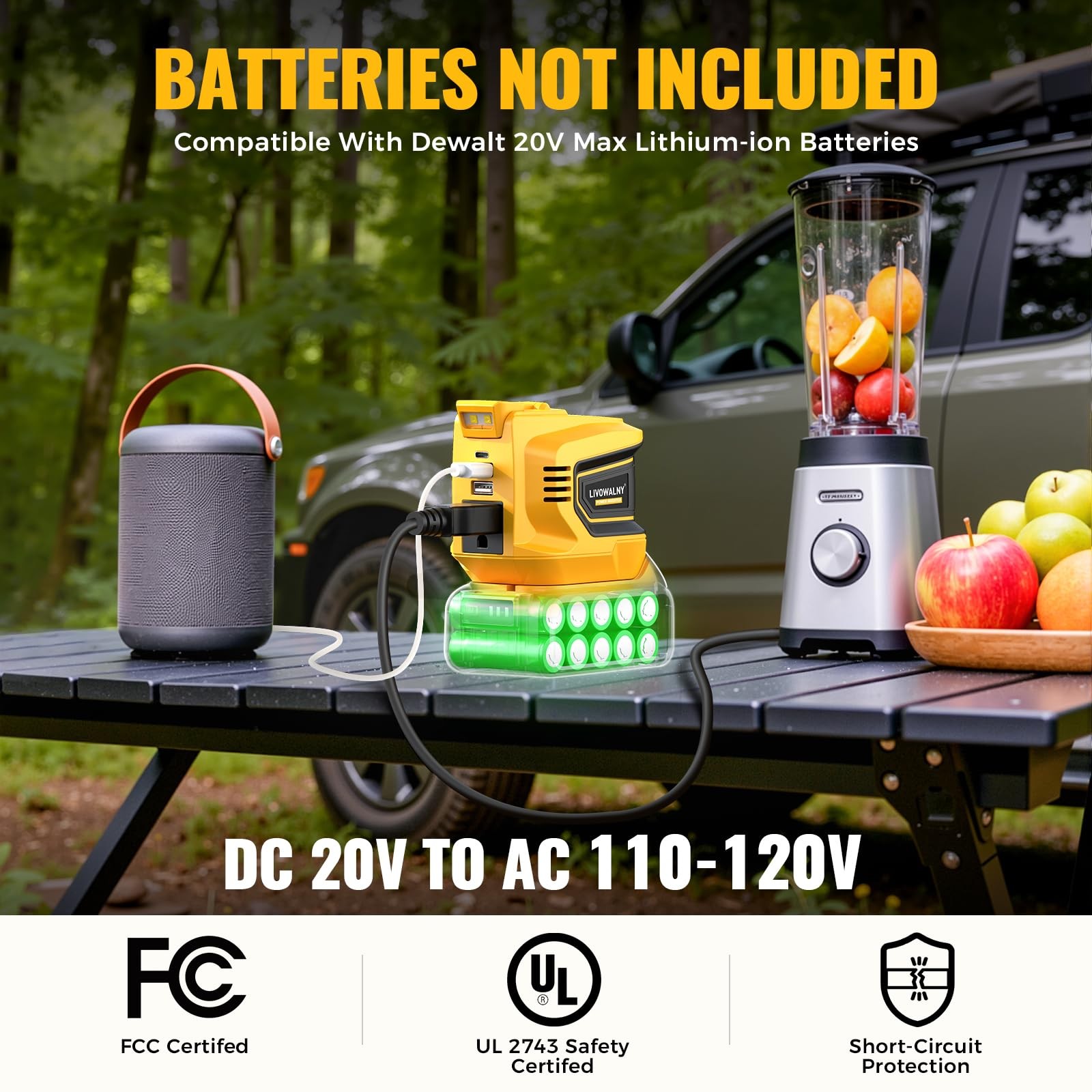 Real 200W Power Inverter Compatible With Dewalt, DC 20V to AC 110-120V Batter…
