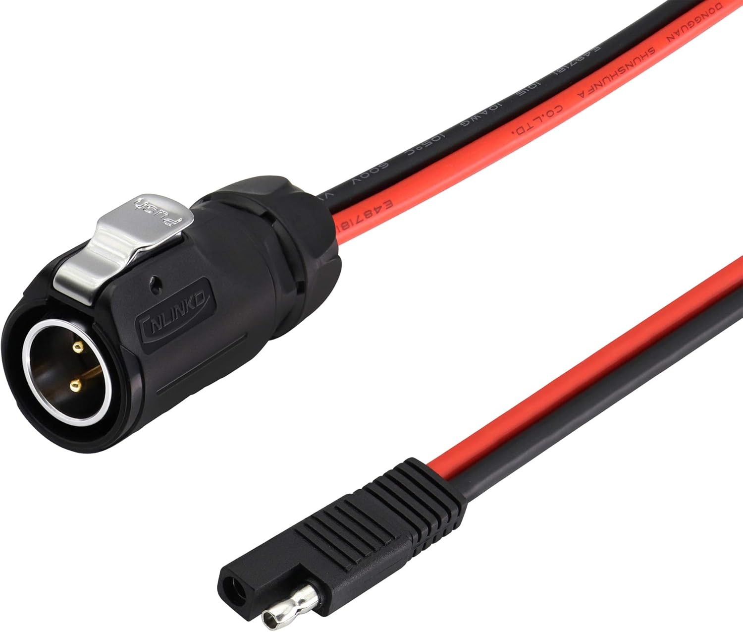 2 Pin Power Industrial Circular Connector to SAE Cable for Solar Panel Suitcase