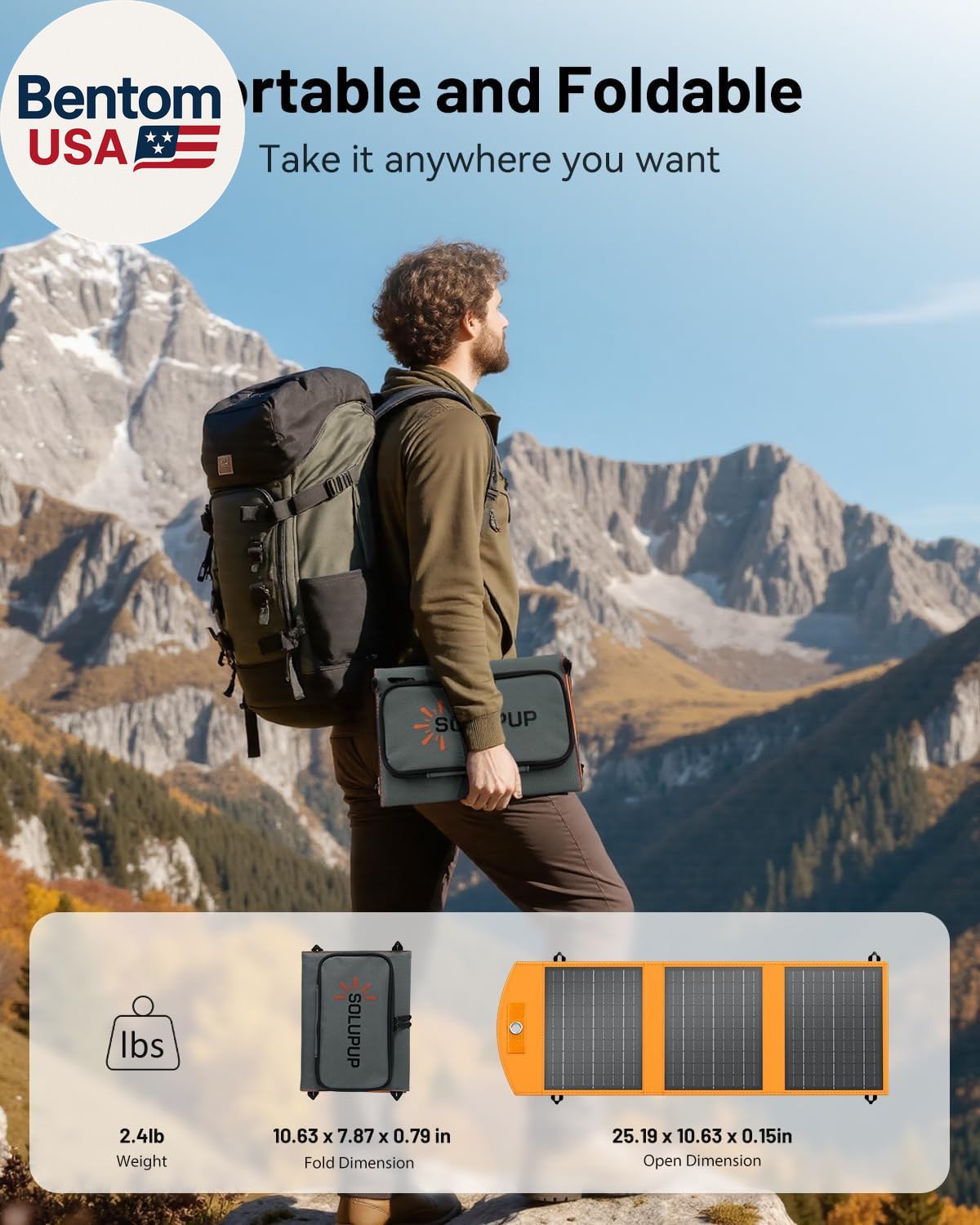 Solar Panels 30W Portable Foldable Solar Charger with 5V USB-A and USB-C Fast Ch