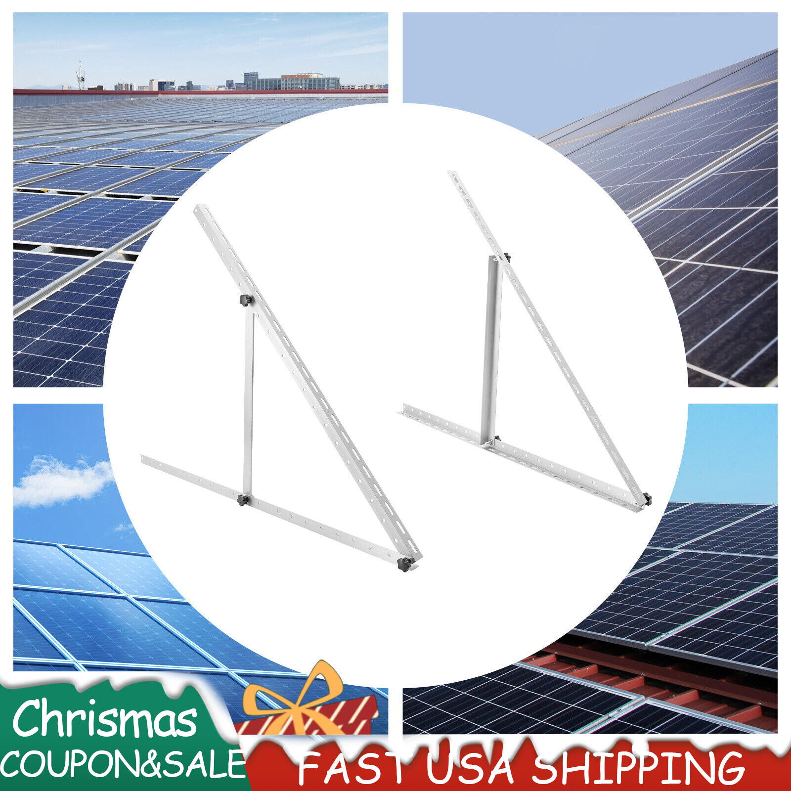41”/45” Solar Panel RV Tilt Mount Brackets Roof Flat Surface Adjustable Frame US