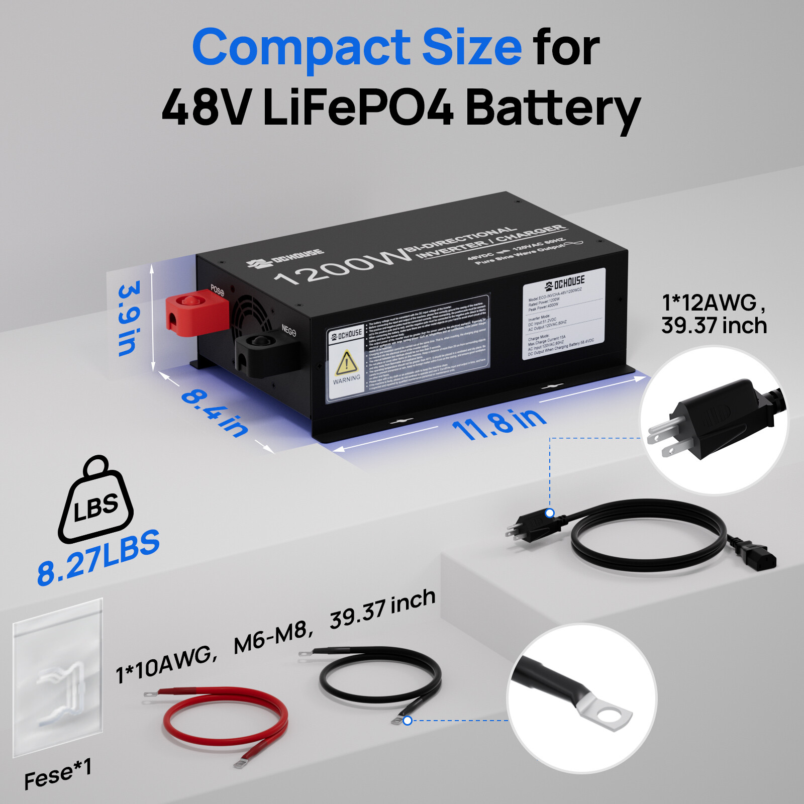 DC HOUSE 2 in 1 1200W BI-Directional Pure Sine Wave Inverter&Charger Golf Carts