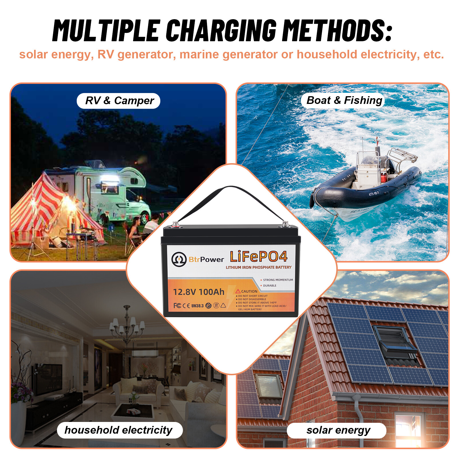 12V Lifepo4 Lithium Battery 8Ah 50Ah 100Ah 140Ah Pack for RV Marine Solar System